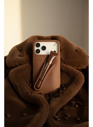 Silicone Lip Gloss Holder for iPhone 17 Pro Max, Stick-On Lip Balm Sleeve Phone Case, Adhesive Lip Holder - Espresso - view 3